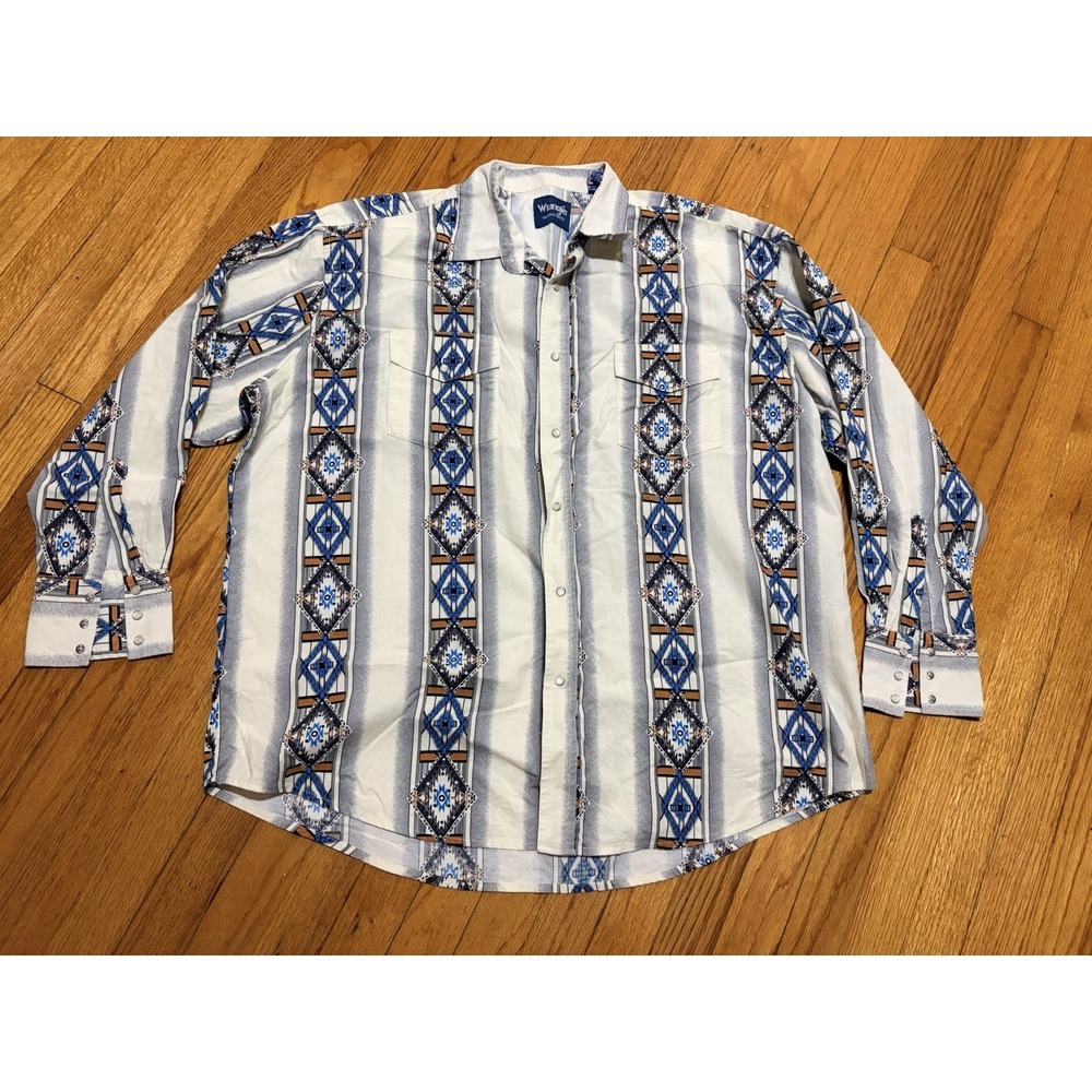 Vintage Wrangler Western Shirt Men's Pearl Snap Aztec Navajo Southwest Cowboy